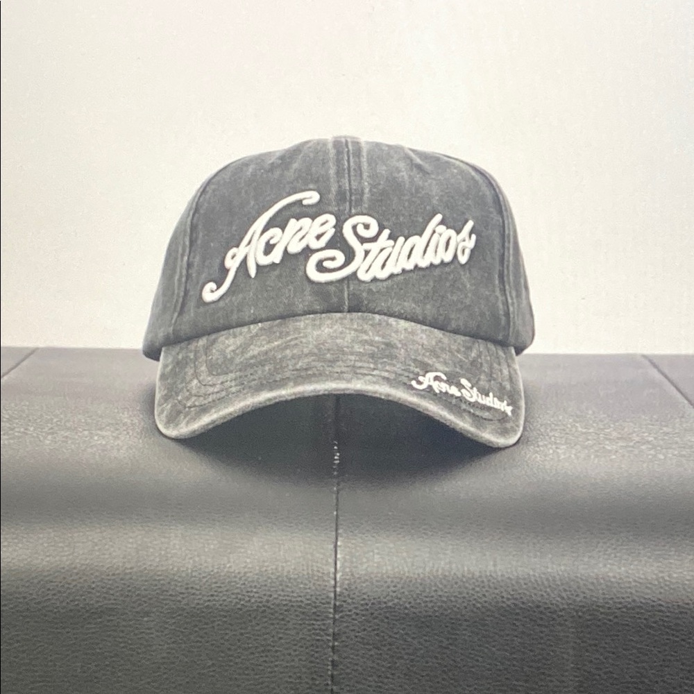 Acne Studios Black Washed Baseball Cap with White Logo